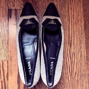 Prada Black and White Tweed Flats